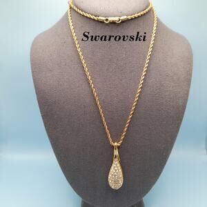 Swarovski Clear Rhinestone Long Pendant Necklace, 30 Inches, Swan Logo